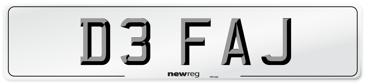 D3 FAJ Number Plate from New Reg